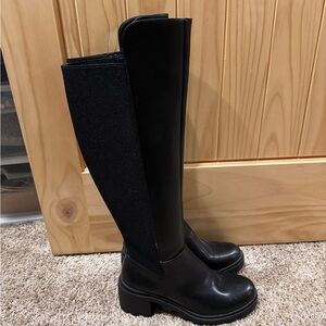 Knee high black chunky boots